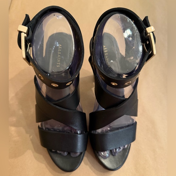 All Saints Sienna Pointed Toe Black Leather High Heel Sandals - size 37 / 7 US - Picture 3 of 12